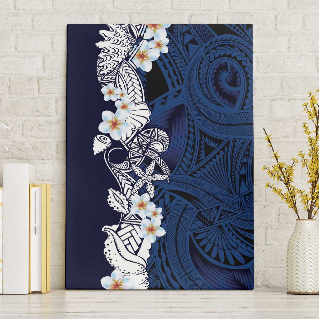 Blue Samoa Tattoo Canvas Wall Art Plumeria Samoan Ocean Tatau Pattern - Polynesian Pride