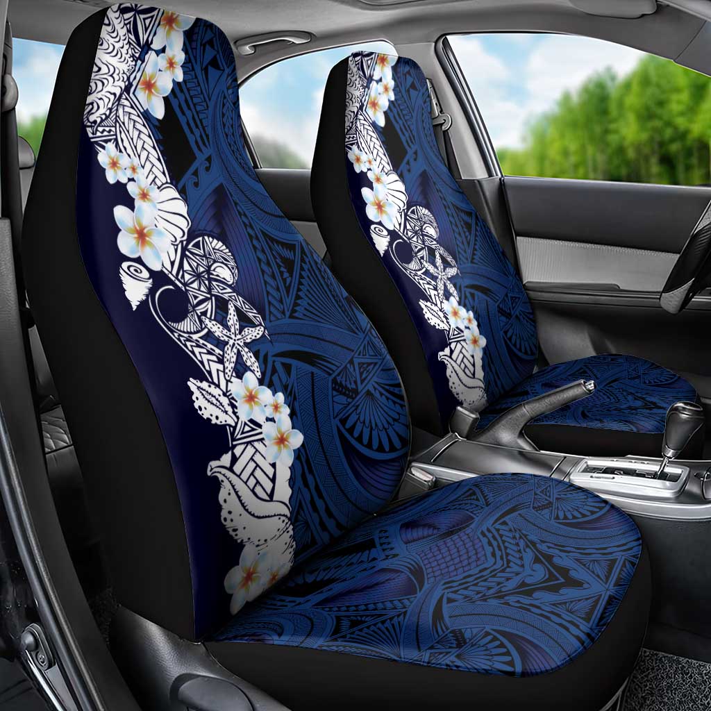 Blue Samoa Tattoo Car Seat Cover Plumeria Samoan Ocean Tatau Pattern - Polynesian Pride