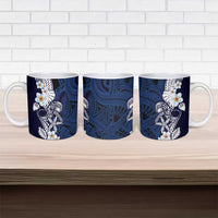 Blue Samoa Tattoo Ceramic Mug Plumeria Samoan Ocean Tatau Pattern - Polynesian Pride