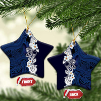 Blue Samoa Tattoo Ceramic Ornament Plumeria Samoan Ocean Tatau Pattern - Polynesian Pride