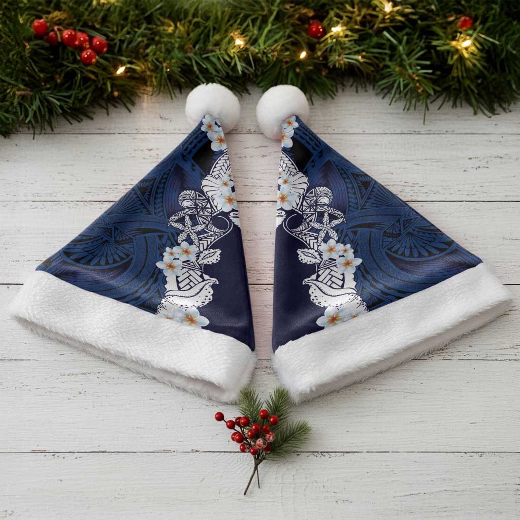 Blue Samoa Tattoo Christmas Santa Hat Plumeria Samoan Ocean Tatau Pattern - Polynesian Pride