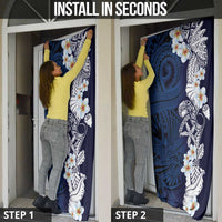 Blue Samoa Tattoo Door Cover Plumeria Samoan Ocean Tatau Pattern - Polynesian Pride