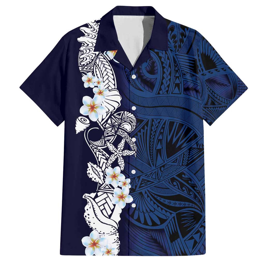 Blue Samoa Tattoo Family Matching Long Sleeve Bodycon Dress and Hawaiian Shirt Plumeria Samoan Ocean Tatau Pattern - Polynesian Pride