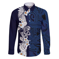 Blue Samoa Tattoo Family Matching Off The Shoulder Long Sleeve Dress and Hawaiian Shirt Plumeria Samoan Ocean Tatau Pattern - Polynesian Pride
