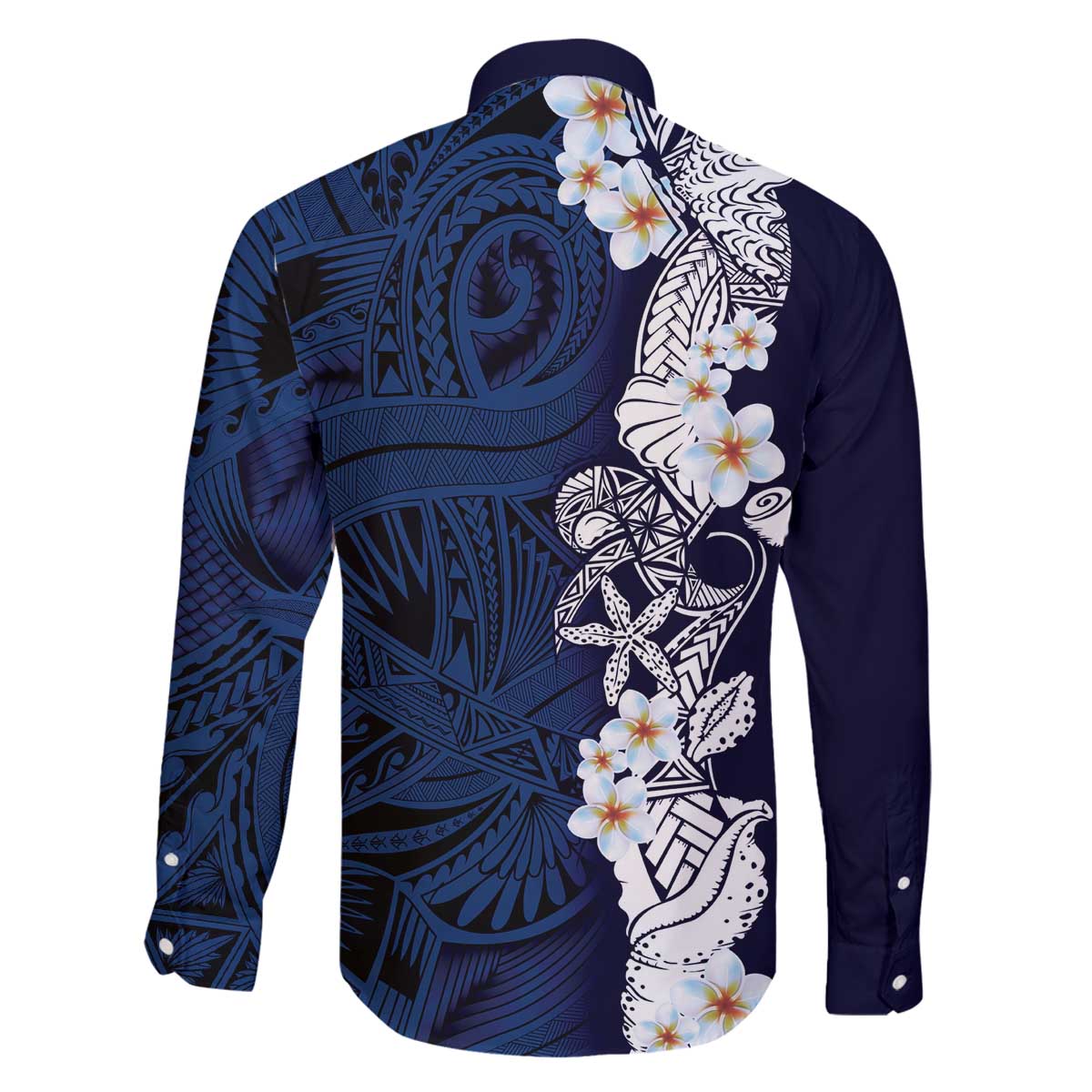Blue Samoa Tattoo Family Matching Off The Shoulder Long Sleeve Dress and Hawaiian Shirt Plumeria Samoan Ocean Tatau Pattern - Polynesian Pride