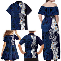 Blue Samoa Tattoo Family Matching Off Shoulder Maxi Dress and Hawaiian Shirt Plumeria Samoan Ocean Tatau Pattern - Polynesian Pride