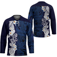 Blue Samoa Tattoo Hockey Jersey Plumeria Samoan Ocean Tatau Pattern - Polynesian Pride