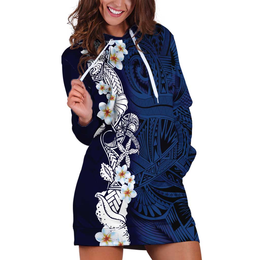 Blue Samoa Tattoo Hoodie Dress Plumeria Samoan Ocean Tatau Pattern - Polynesian Pride
