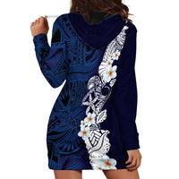 Blue Samoa Tattoo Hoodie Dress Plumeria Samoan Ocean Tatau Pattern - Polynesian Pride
