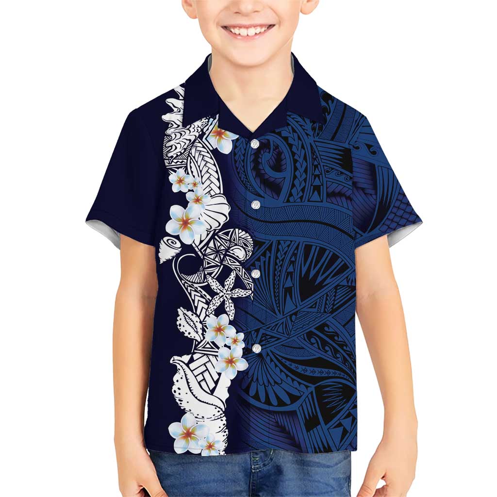 Blue Samoa Tattoo Kid Hawaiian Shirt Plumeria Samoan Ocean Tatau Pattern - Polynesian Pride