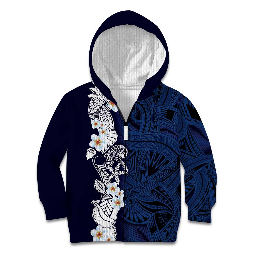 Blue Samoa Tattoo Kid Hoodie Plumeria Samoan Ocean Tatau Pattern - Polynesian Pride