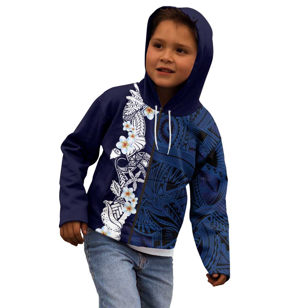 Blue Samoa Tattoo Kid Hoodie Plumeria Samoan Ocean Tatau Pattern - Polynesian Pride