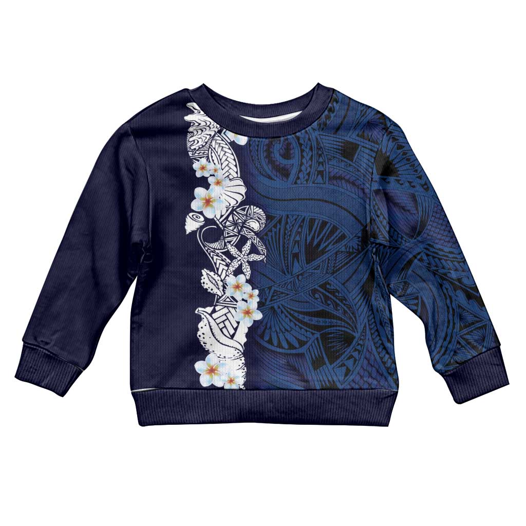Blue Samoa Tattoo Kid Ugly Christmas Sweater Plumeria Samoan Ocean Tatau Pattern - Polynesian Pride