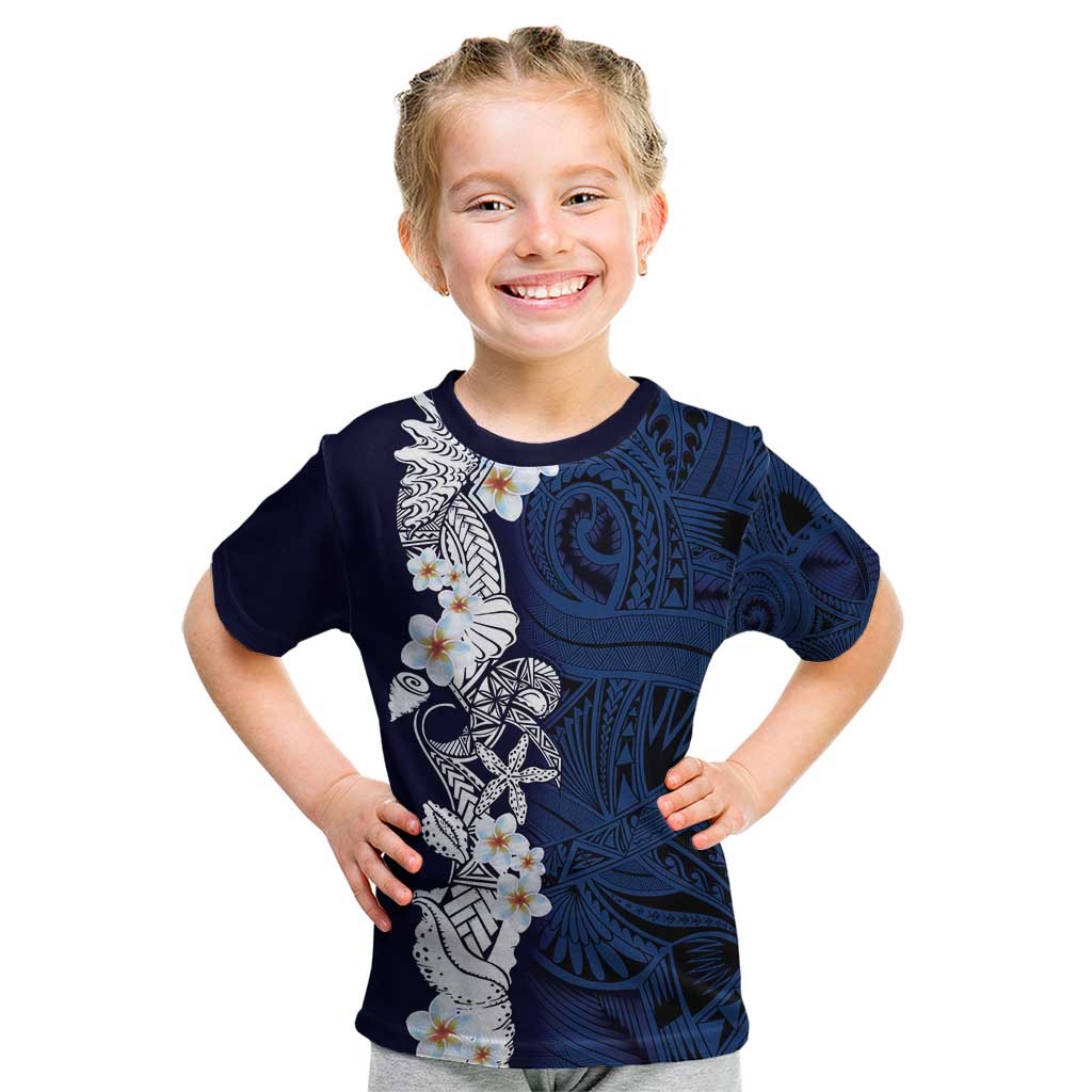 Blue Samoa Tattoo Kid T Shirt Plumeria Samoan Ocean Tatau Pattern - Polynesian Pride