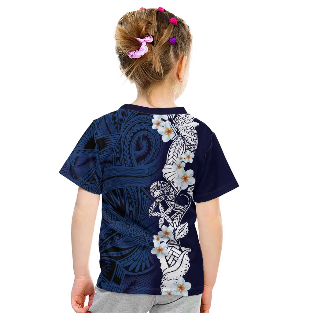 Blue Samoa Tattoo Kid T Shirt Plumeria Samoan Ocean Tatau Pattern - Polynesian Pride