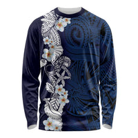 Blue Samoa Tattoo Long Sleeve Shirt Plumeria Samoan Ocean Tatau Pattern - Polynesian Pride