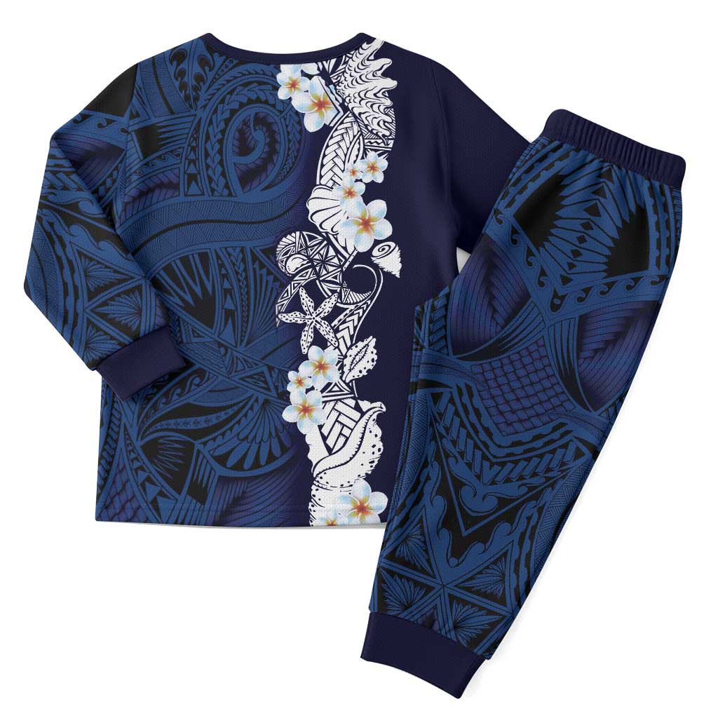 Blue Samoa Tattoo Christmas Pajama Set Plumeria Samoan Ocean Tatau Pattern - Polynesian Pride