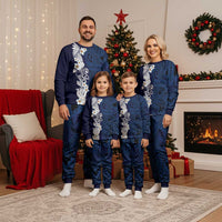 Blue Samoa Tattoo Christmas Pajama Set Plumeria Samoan Ocean Tatau Pattern - Polynesian Pride