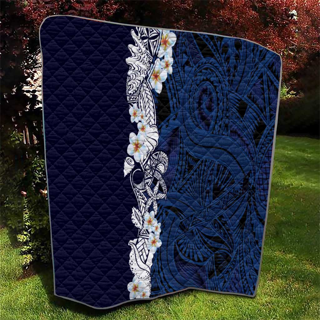 Blue Samoa Tattoo Quilt Plumeria Samoan Ocean Tatau Pattern - Polynesian Pride