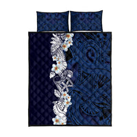 Blue Samoa Tattoo Quilt Bed Set Plumeria Samoan Ocean Tatau Pattern - Polynesian Pride