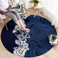 Blue Samoa Tattoo Round Carpet Plumeria Samoan Ocean Tatau Pattern - Polynesian Pride