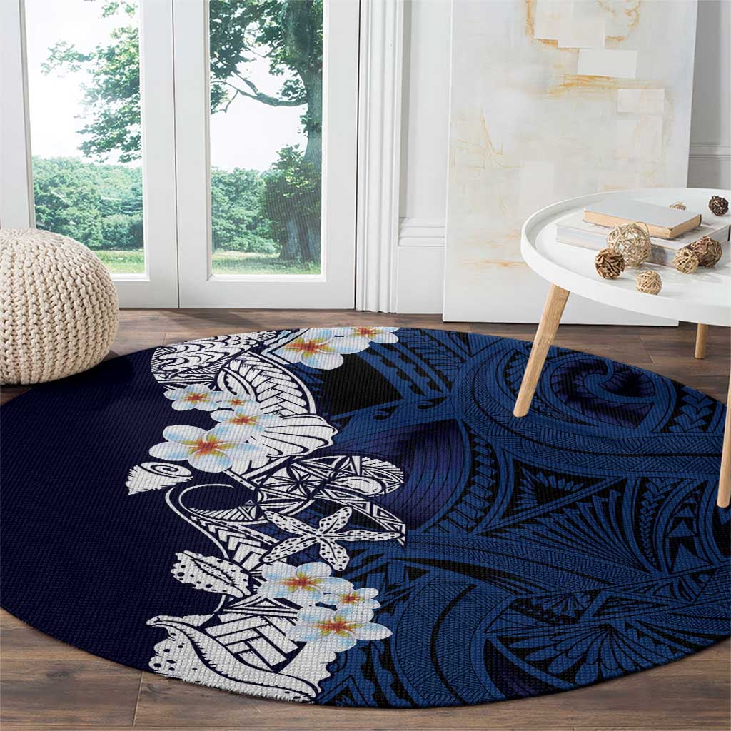 Blue Samoa Tattoo Round Carpet Plumeria Samoan Ocean Tatau Pattern - Polynesian Pride