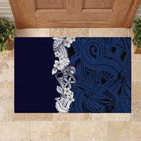 Blue Samoa Tattoo Rubber Doormat Plumeria Samoan Ocean Tatau Pattern - Polynesian Pride