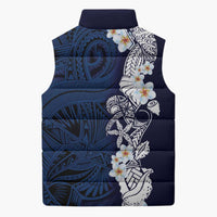 Blue Samoa Tattoo Sleeveless Puffer Jacket Plumeria Samoan Ocean Tatau Pattern - Polynesian Pride