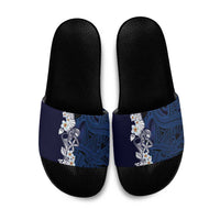 Blue Samoa Tattoo Slide Sandals Plumeria Samoan Ocean Tatau Pattern - Polynesian Pride