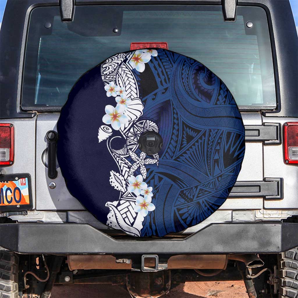 Blue Samoa Tattoo Spare Tire Cover Plumeria Samoan Ocean Tatau Pattern - Polynesian Pride