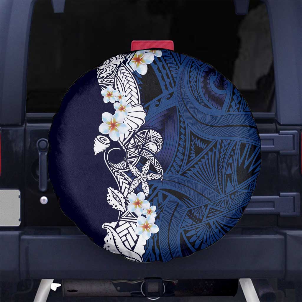 Blue Samoa Tattoo Spare Tire Cover Plumeria Samoan Ocean Tatau Pattern - Polynesian Pride
