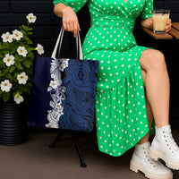 Blue Samoa Tattoo Tote Bag Plumeria Samoan Ocean Tatau Pattern - Polynesian Pride