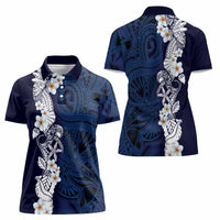 Blue Samoa Tattoo Women Polo Shirt Plumeria Samoan Ocean Tatau Pattern - Polynesian Pride