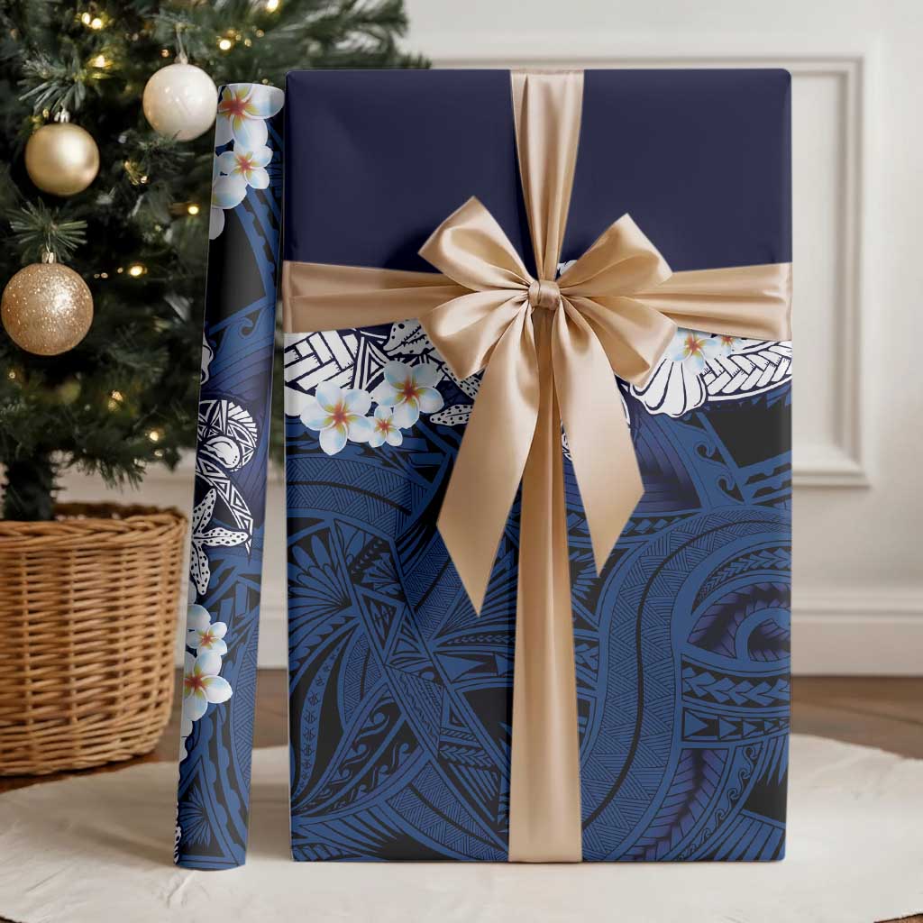 Blue Samoa Tattoo Wrapping Paper Plumeria Samoan Ocean Tatau Pattern - Polynesian Pride