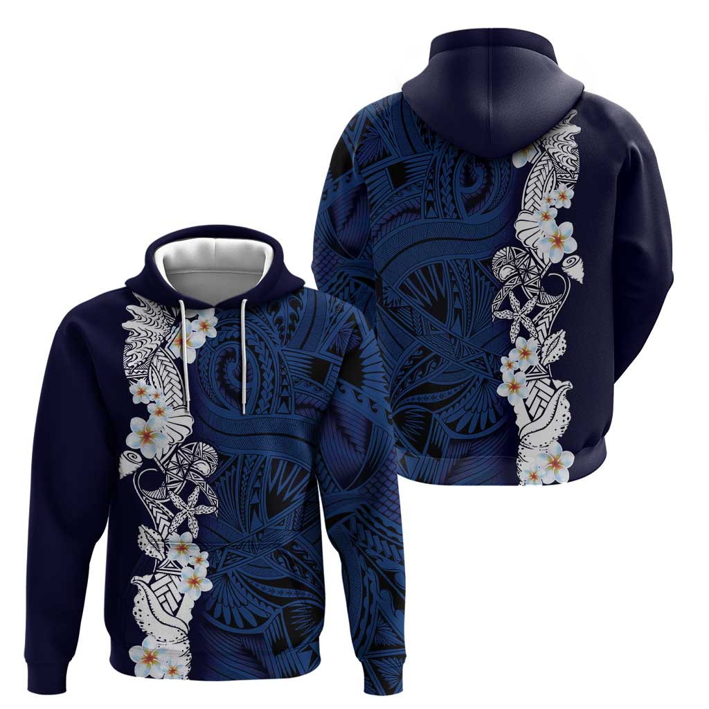 Blue Samoa Tattoo Zip Hoodie Plumeria Samoan Ocean Tatau Pattern - Polynesian Pride