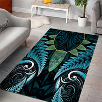 Aotearoa Pounamu Niho Area Rug Silver Fern Mix Maori Pattern - Turquoise