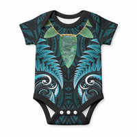 Aotearoa Pounamu Niho Baby Onesie Silver Fern Mix Maori Pattern - Turquoise LT14 Turquoise - Polynesian Pride