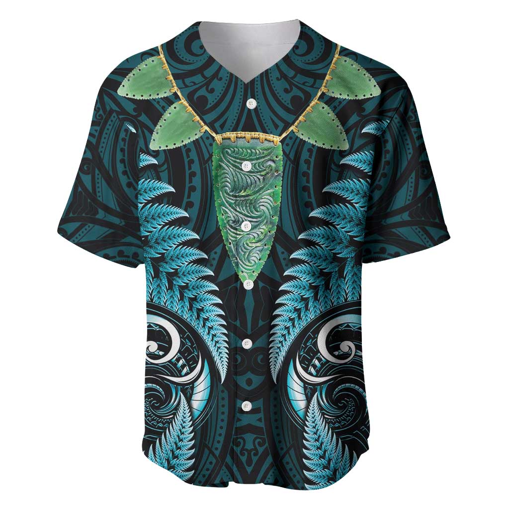 Aotearoa Pounamu Niho Baseball Jersey Silver Fern Mix Maori Pattern - Turquoise