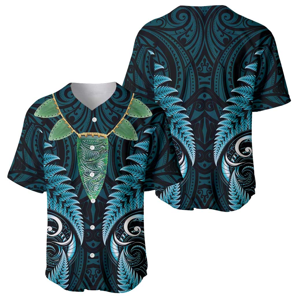 Aotearoa Pounamu Niho Baseball Jersey Silver Fern Mix Maori Pattern - Turquoise