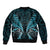 Aotearoa Pounamu Niho Bomber Jacket Silver Fern Mix Maori Pattern - Turquoise