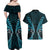 Aotearoa Pounamu Niho Couples Matching Off Shoulder Maxi Dress and Hawaiian Shirt Silver Fern Mix Maori Pattern - Turquoise