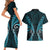 Aotearoa Pounamu Niho Couples Matching Short Sleeve Bodycon Dress and Hawaiian Shirt Silver Fern Mix Maori Pattern - Turquoise