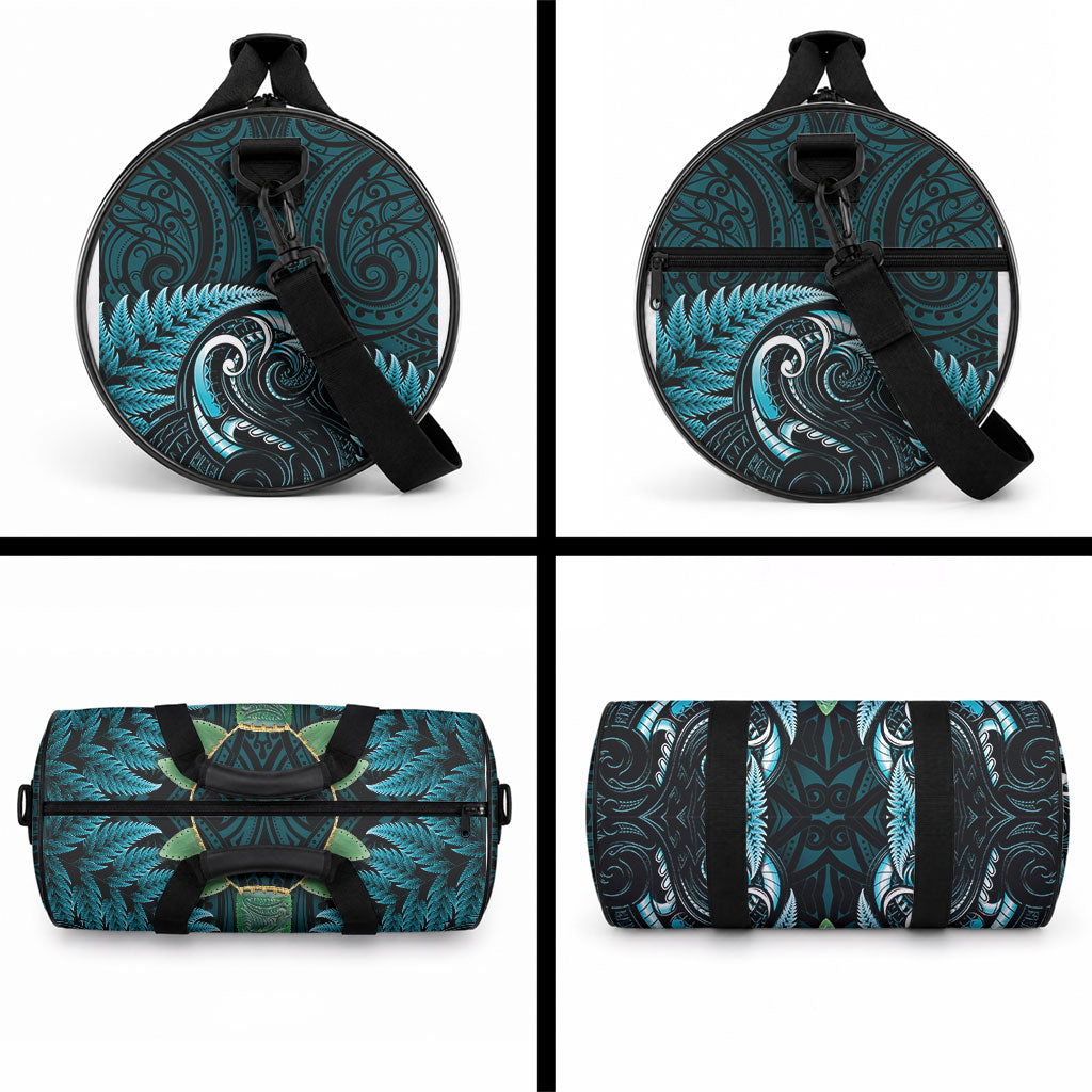 Aotearoa Pounamu Niho Duffle Bag Silver Fern Mix Maori Pattern - Turquoise LT14 - Polynesian Pride