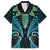 Aotearoa Pounamu Niho Family Matching Off The Shoulder Long Sleeve Dress and Hawaiian Shirt Silver Fern Mix Maori Pattern - Turquoise