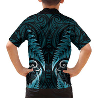 Aotearoa Pounamu Niho Family Matching Short Sleeve Bodycon Dress and Hawaiian Shirt Silver Fern Mix Maori Pattern - Turquoise LT14 - Polynesian Pride
