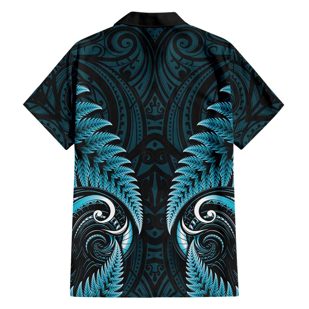 Aotearoa Pounamu Niho Family Matching Short Sleeve Bodycon Dress and Hawaiian Shirt Silver Fern Mix Maori Pattern - Turquoise LT14 - Polynesian Pride