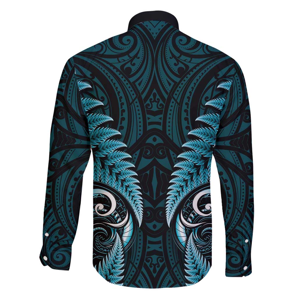 Aotearoa Pounamu Niho Family Matching Short Sleeve Bodycon Dress and Hawaiian Shirt Silver Fern Mix Maori Pattern - Turquoise LT14 - Polynesian Pride