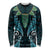 Aotearoa Pounamu Niho Long Sleeve Shirt Silver Fern Mix Maori Pattern - Turquoise