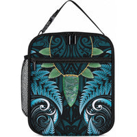 Aotearoa Pounamu Niho Lunch Bag Silver Fern Mix Maori Pattern - Turquoise LT14 10.2 × 8.3 × 4.3 inch Turquoise - Polynesian Pride