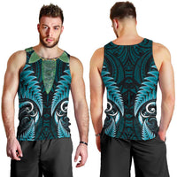 Aotearoa Pounamu Niho Men Tank Top Silver Fern Mix Maori Pattern - Turquoise